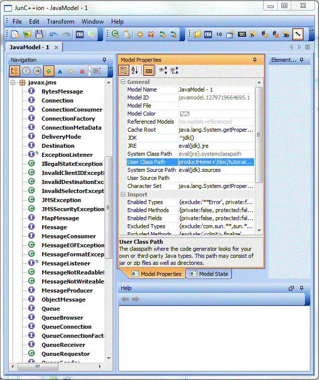 The GUI after importing JMS types