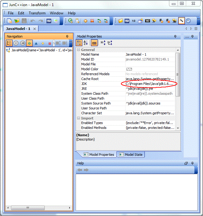 The GUI code generator with the overridden JDK  value circled