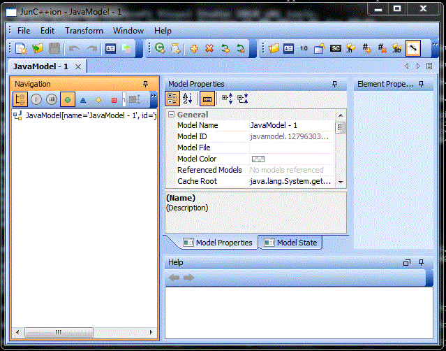 A newly created modelfile in the code generator GUI